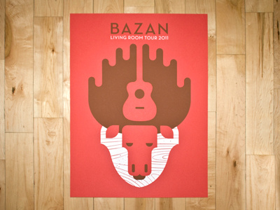 Bazan Poster Printed guitar moose poster red screen print