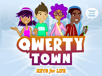 QwertyTown Splash Page characters logo orange purple qwertytown splash website