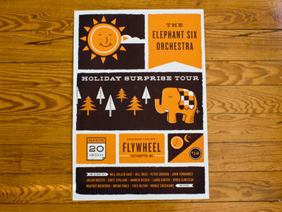 Elephant Six Orchestra Poster diy shows elephant six flywheel gig poster john boilard jp boneyard orange screen print