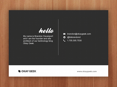 Example of New Business Cards (back)