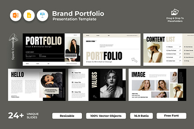 Minimalist Brand Portfolio Presentation Template agency black brand brand strategy branding business clean creative design graphic design illustration minimal photography pitch deck portfolio powerpoint pptx presentation resume simple