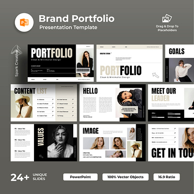 Minimalist Brand Portfolio Presentation Template agency black brand brand strategy branding business clean creative design graphic design illustration minimal photography pitch deck portfolio powerpoint pptx presentation resume simple