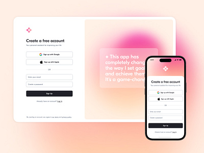 Sign-up page for personal development app cleandesign dailyui gradientdesign minimalistui mobiledesign personaldevelopment signuppage ui uxdesign webdesign