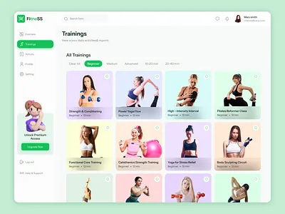 Fitness Management Dashboard animation body body building boxing card cardio clean dashboard design fitness management gym minimal product start up training trainings uiux uiux designer webapp yoga