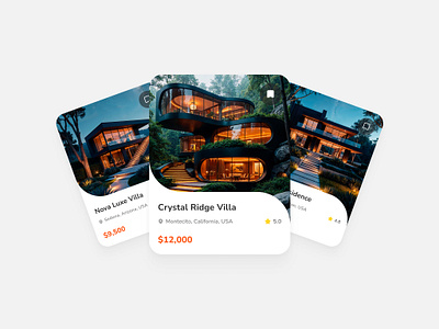 Luxurious Property Card Design – Elevate Real Estate Browsing card design dashboard e commerce elegant luxury minimal product real estate ui ui design unique ux