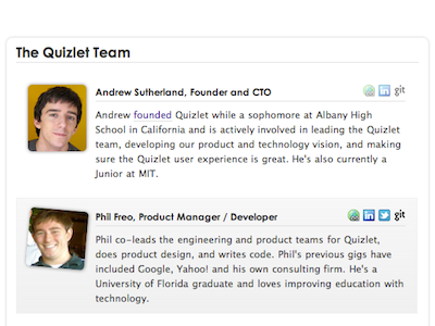 Quizlet Team Page css3 gradient team ui web