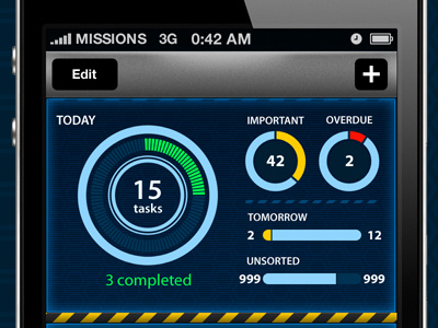 Missions app application circle design futuristic interface iphone retina tasks to do ui