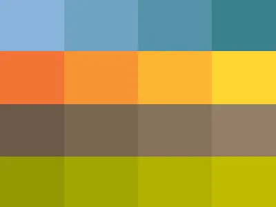 Colors blue brown color palette green grid orange square teal yellow