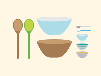 Spoons and Bowls blue brown cookery cooking green mix simple spoon vector