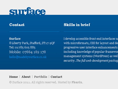Surface footer blue contact footer surface telephone
