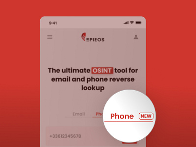 Epieos' phone number search feature figma mobile mobile design osint product design saas search search engine software ui design ux design