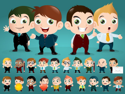 Fun Business Mascot boy business cartoon character fun kid man mascot set vector