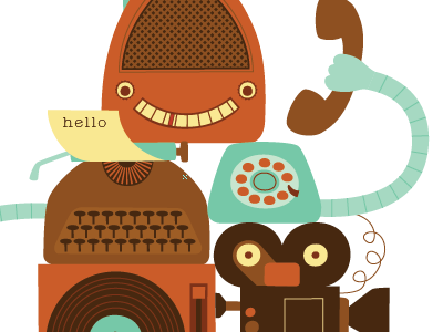 Radio Head camera digital illustration progress radio robot technology telephone typewriter vector