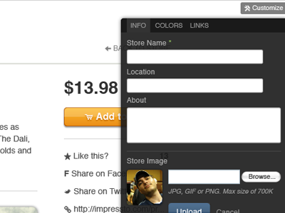 Edit Your Store avatar customize edit menu popup store