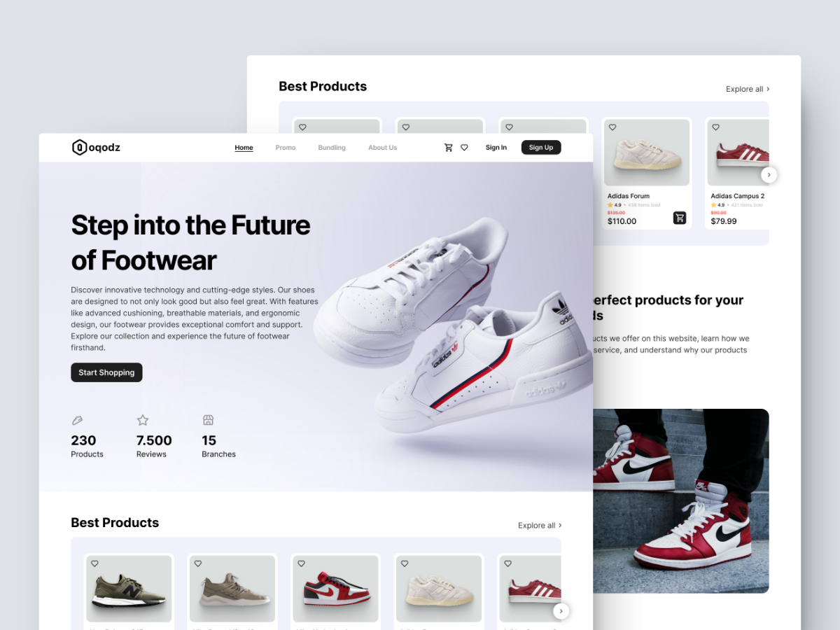 Qoqodz - Shoe E-commerce Landing Page cleanuiux dribblecommunity landingpage minimalistui ui uidesign uiux