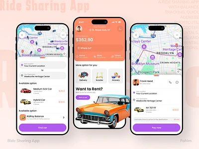 Ride Sharing App app app design bike bikeshare booking app car delivery fahim live tracking mobile app mobile app design modern transport renatl rent ride ride share ride sharing app sharing app ui uiux