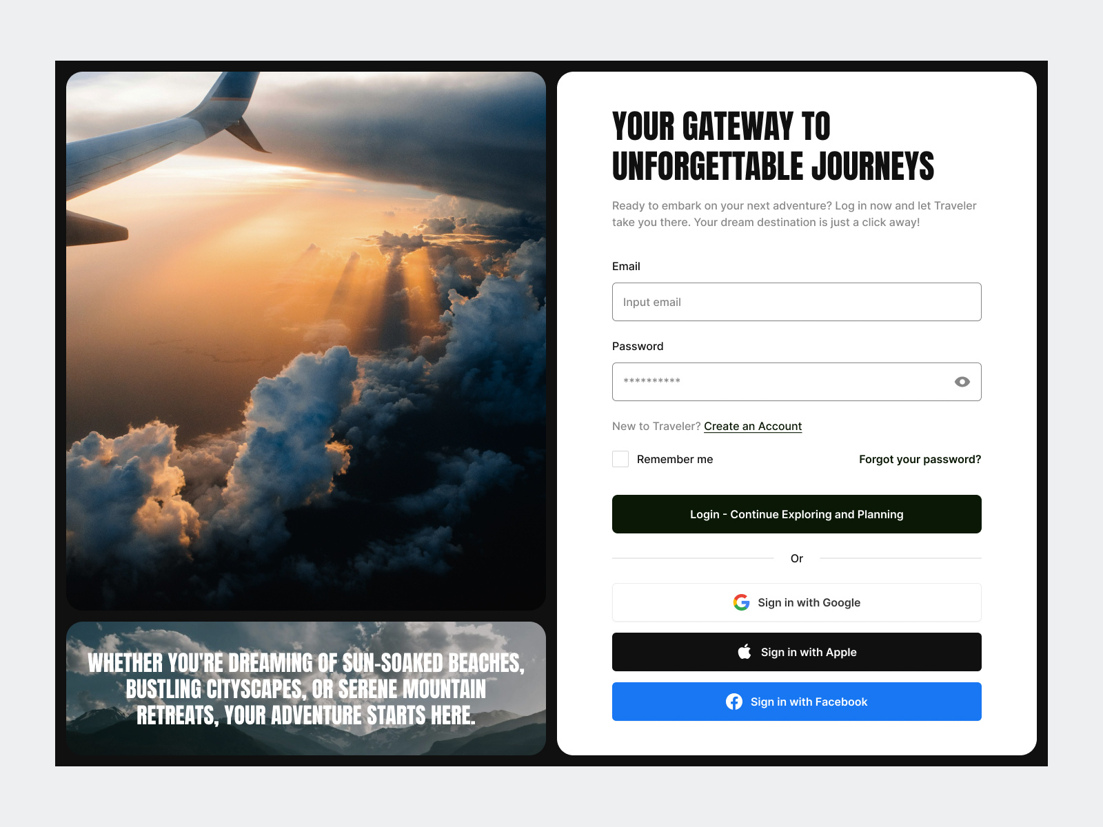 Example of Travel Booking Website Or Landing Page