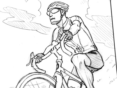 Road Cyclist cycling illustration pencil drawing