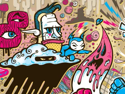 Joy Unstoppable (Color) 2 of 3 characters clouds collage doodle graffiti illustration vector