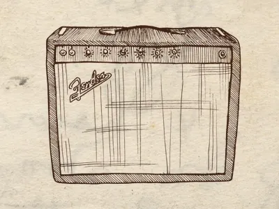 Will Amp drawing guitar hand drawn illustration ink music scan