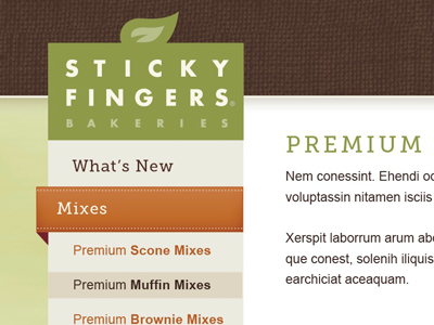 Sticky Fingers Website food header natural navigation website