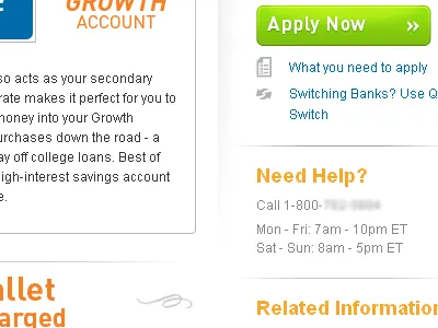 Apply Now bank button financial green orange sidebar tabs