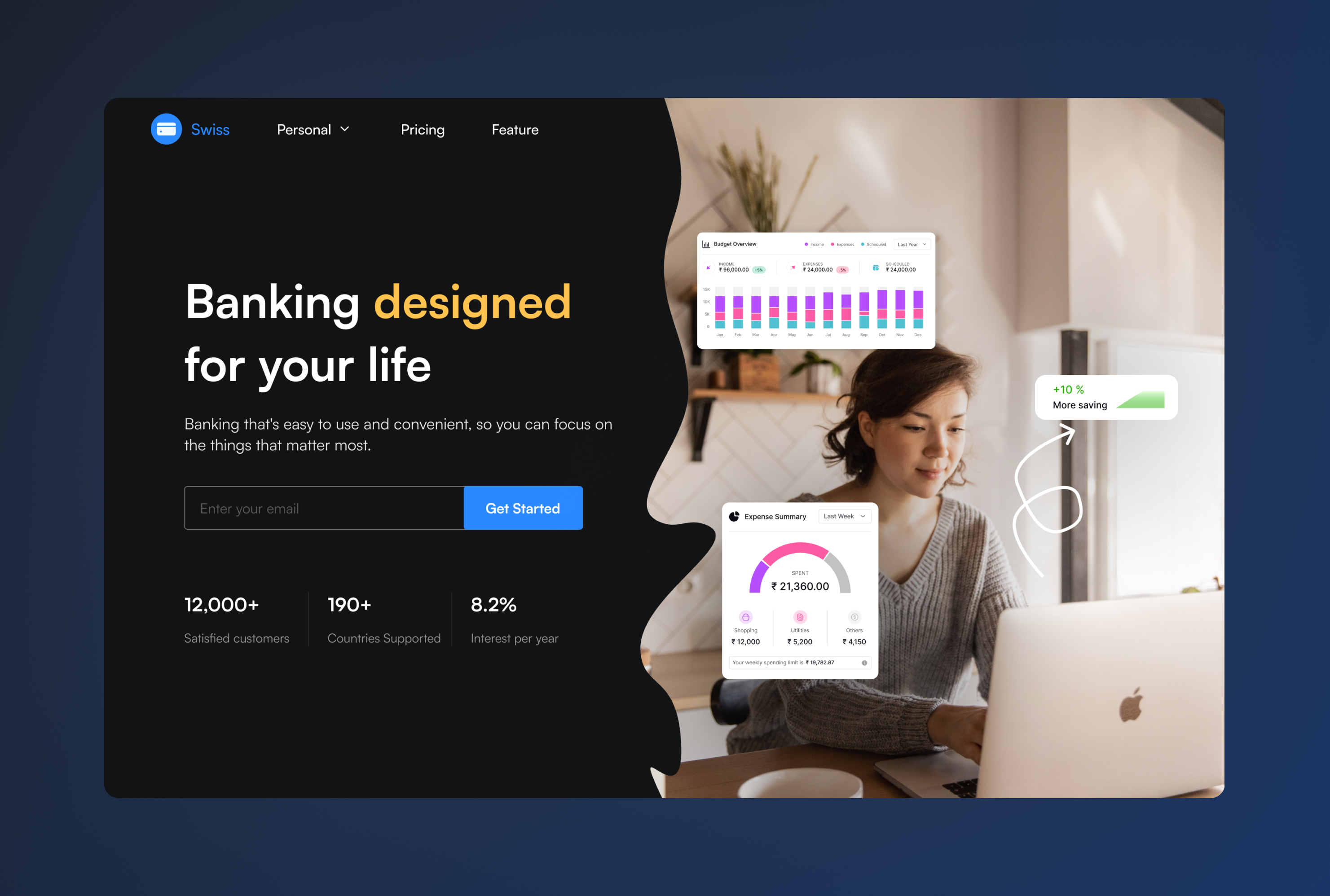 Swiss - Finance Hero Section cleandesign digitalbanking figmadesign financewebsite fintechdesign herosection investmentplatform landingpagedesign moderndesign responsivedesign ui userinterface uxui webdesign
