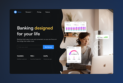 Swiss - Finance Hero Section cleandesign digitalbanking figmadesign financewebsite fintechdesign herosection investmentplatform landingpagedesign moderndesign responsivedesign ui userinterface uxui webdesign