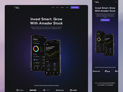 Smart Stock Investments Platform Design app design cryptro dhaka stock excahnge dhaka stock market finance ui fintech app invest platfrom landing page minimal design portfolio management real time analytics stock stock investment stock landing page stock market stock market website trading ui design ux design web design