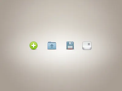 Toolbar icons sample 32x32 add app apple disk floppy folder icon key keypad mac open osx plus save shortcuts