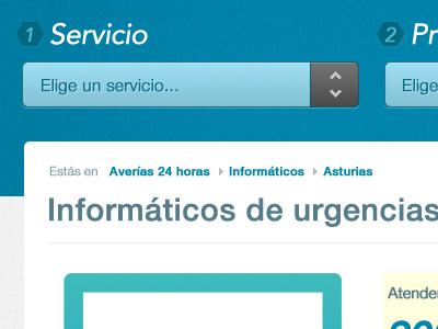 Select a service... blue breadcrumb dropdowns grid icon select steps
