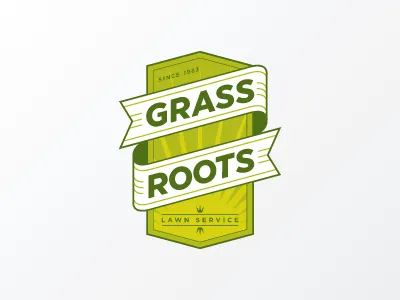Grass Roots Lawn Service badge banner grass ribbon roots shield