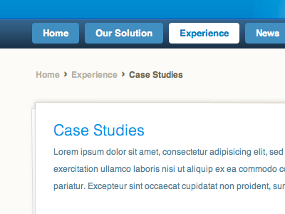 Sneak peek at clients new site blue breadcrumb navigation pale paper v4 technical white