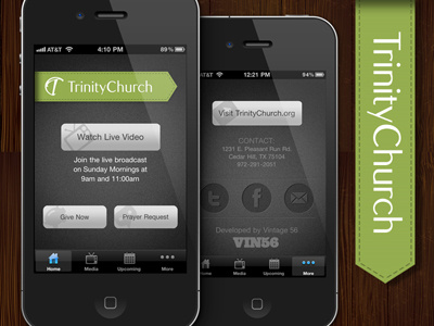 Trinity Church iPhone App UI app application buttons church interface iphone noise ribbon stitching trinity ui user