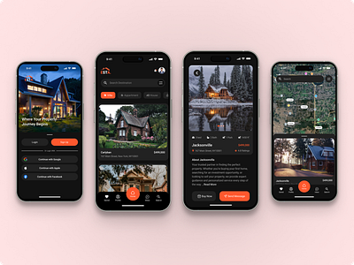 Real Estate Mobile App Dark black graphic design mobile app real estate tranding 2025 uiux