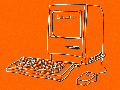 Hello World apple computer illustration orange