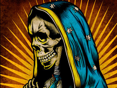 Santa Muerte art canvas chris parks digital art gallery illustration pale horse design praying hands skull