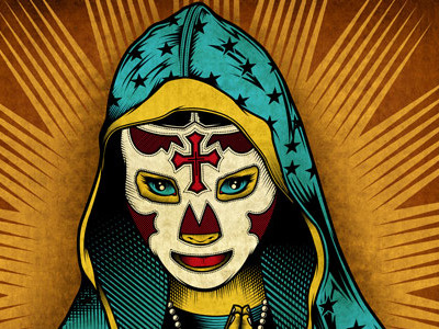 Our Lady Of Lucha Libre art chris parks digital art illustration lucha libre mary pale horse design praying hands skate deck