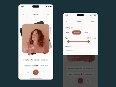 Nearby Mobile App UI Design Template app app design application design applicaton bright designs minimalistic minimalistic design mobile app mobile application modern styled personalization pink style ui ui ux user user interfce ux vector