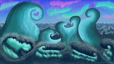 Waves in Northern Lights art digital digital art nature north northern lights waves