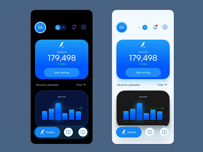 Mobile Writing Application app application black blue daily dark design designs mobile mobile app mobile application modern personalization style ui ui ux user user interface ux writing