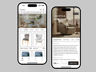 Furniture Mobile App Design Concept app app design bold chair clean e commerce furniture home ikea interior interior design marketplace minimal mobile mobile app design online store sofa ui uiux ux