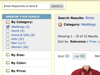 Faceted Search ecommmerce faceted search search form