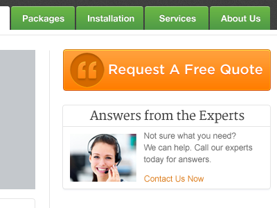 Request A Free Quote buttons clean menu orange white