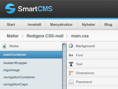 CSS Editor blue css editor grey hard stuff smartcms