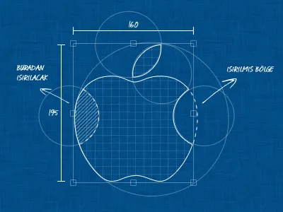 Bitten Apple apple bite bitten blue blueprint draw logo