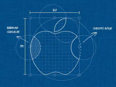 Bitten Apple apple bite bitten blue blueprint draw logo