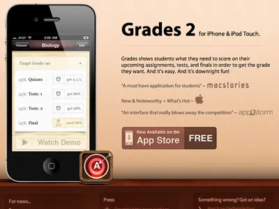 Grades 2 Site app iphone promo website