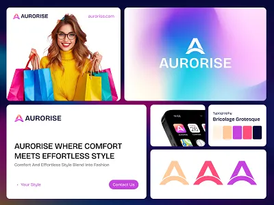 AURORISE Fashion Startup Branding app app design brand design brand identity brandidentity branding branding design clothing e commerce ecommerce branding fashion store graphic design logo shopping startup branding store techwitpro typography ui visual identity