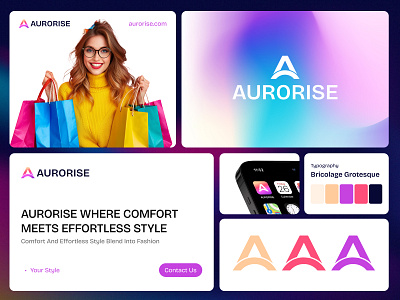 AURORISE Fashion Startup Branding app design b2b brand design brand identity brandidentity branding branding design business logo clothing e commerce ecommerce branding fashion store graphic design logo startup branding store techwitpro typography ui visual identity